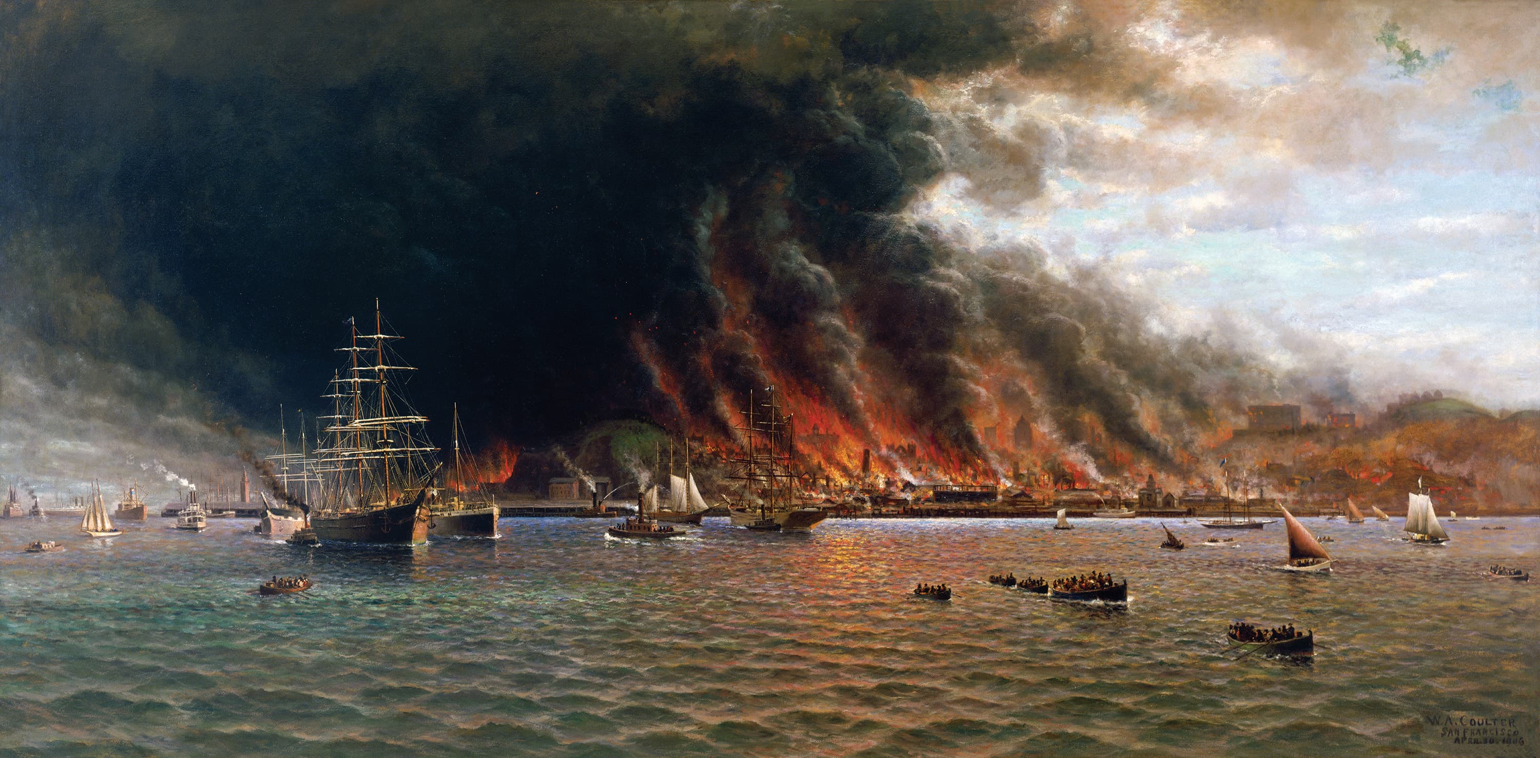 Oil painting titled San Francisco Fire, 1906 by W.A. Coulter